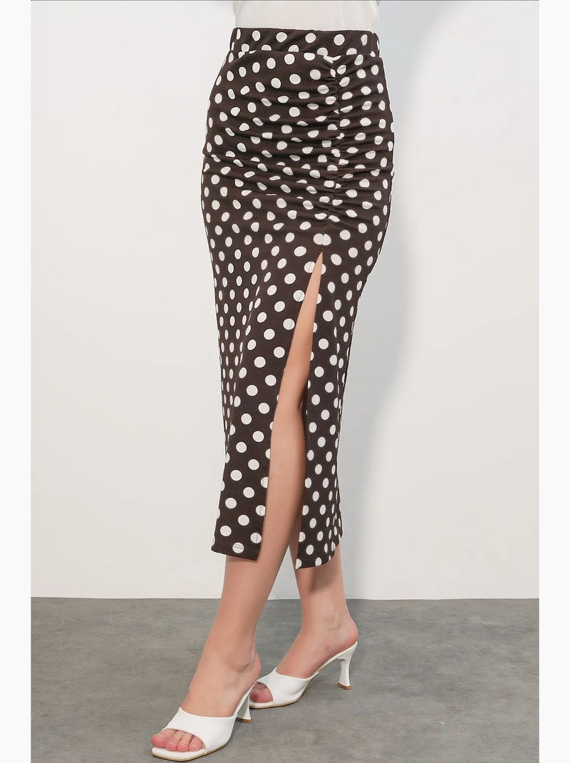 Jupe midi taille haute à pois bdart Marron - Kiabi