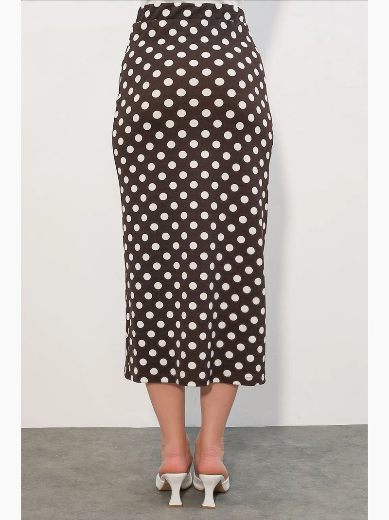 Jupe midi taille haute à pois bdart Marron - Kiabi