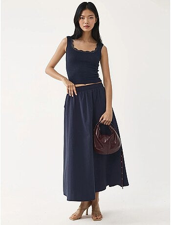 Jupe midi taille haute avec élastique busem