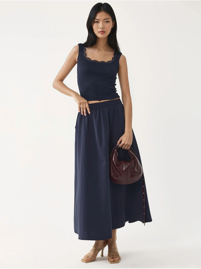 Jupe midi taille haute avec élastique busem Bleu marine - Kiabi