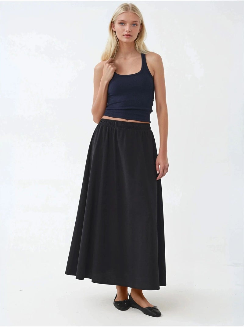 Jupe midi taille haute avec élastique busem Noir - Kiabi