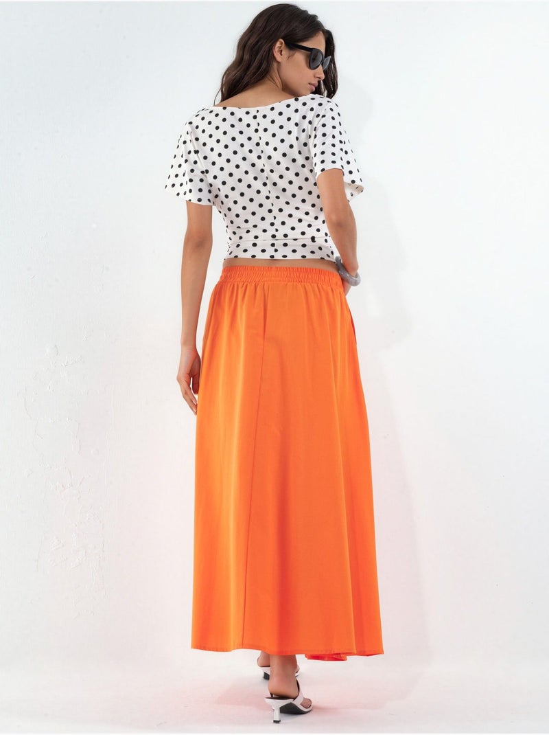 Jupe midi taille haute avec élastique busem Orange - Kiabi