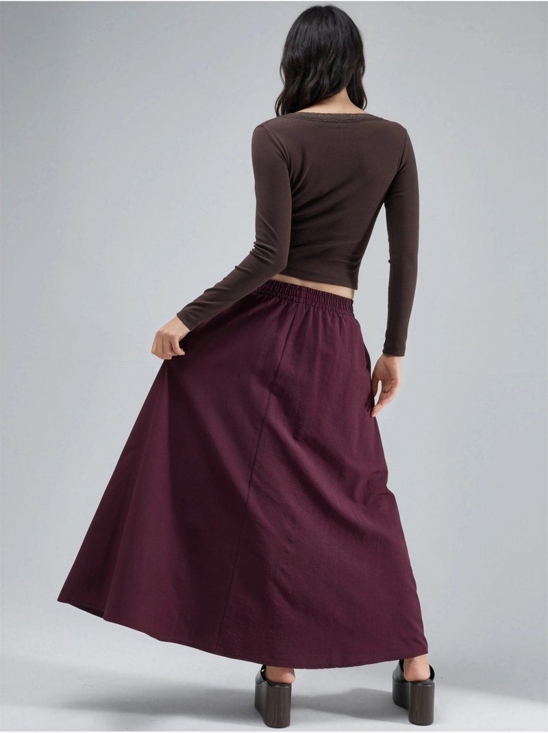 Jupe midi taille haute avec élastique busem Rouge bordeaux - Kiabi
