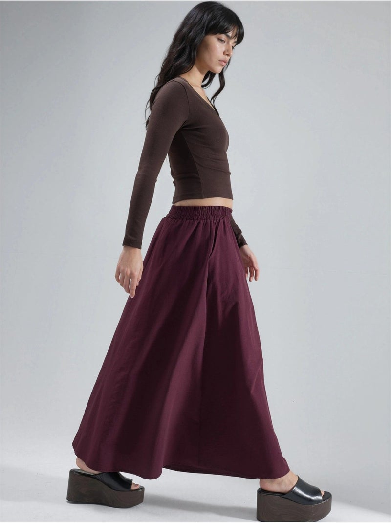 Jupe midi taille haute avec élastique busem Rouge bordeaux - Kiabi