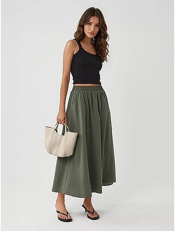 Jupe midi taille haute avec élastique busem
