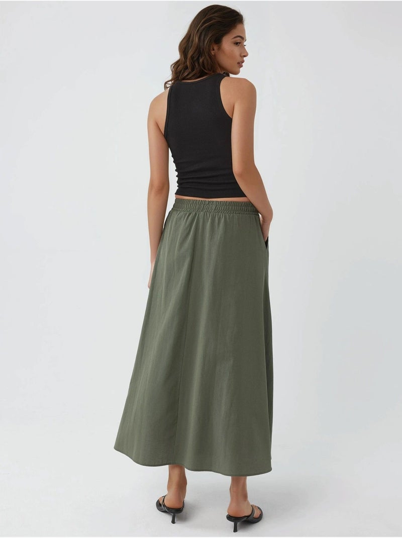Jupe midi taille haute avec élastique busem Vert kaki - Kiabi
