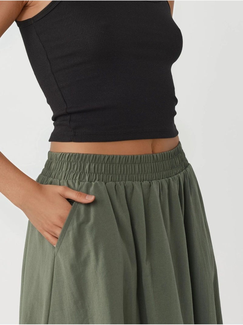 Jupe midi taille haute avec élastique busem Vert kaki - Kiabi