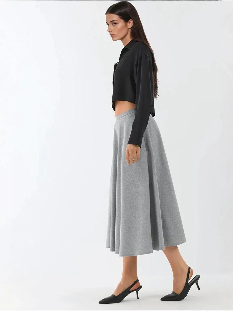Jupe midi taille haute en a avec fermeture éclair Gris - Kiabi
