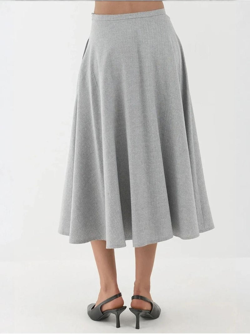 Jupe midi taille haute en a avec fermeture éclair Gris - Kiabi