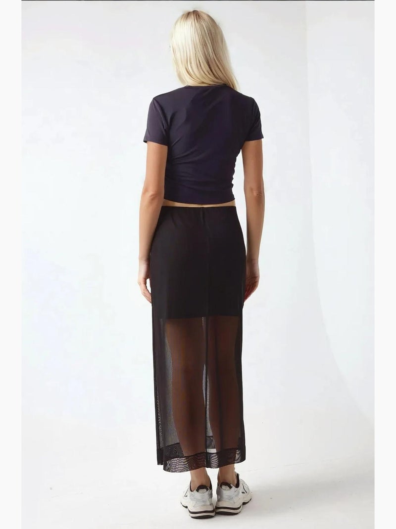 Jupe midi taille haute en dentelle collection pika hiccup Noir - Kiabi