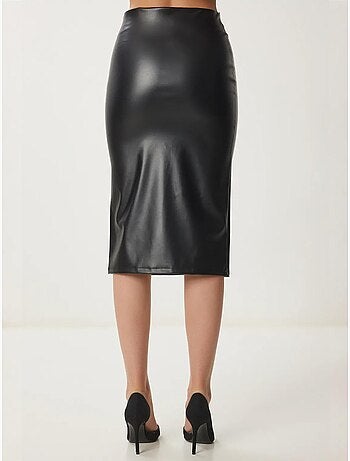 Jupe midi taille haute en similicuir avec fente istanbul