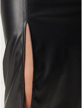 Jupe midi taille haute en similicuir avec fente istanbul