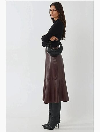 Jupe midi taille haute en similicuir hiccup