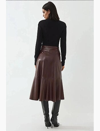 Jupe midi taille haute en similicuir hiccup