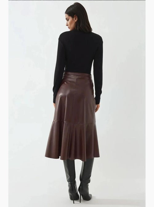 Jupe midi taille haute en similicuir hiccup - Kiabi
