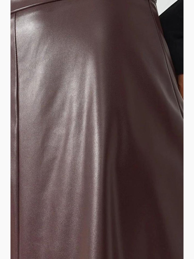 Jupe midi taille haute en similicuir hiccup Rouge bordeaux - Kiabi