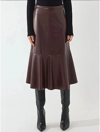 Jupe midi taille haute en similicuir