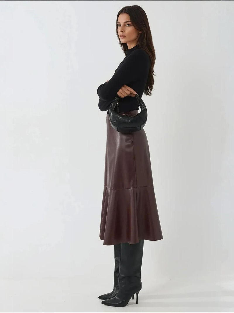 Jupe midi taille haute en similicuir Rouge bordeaux - Kiabi