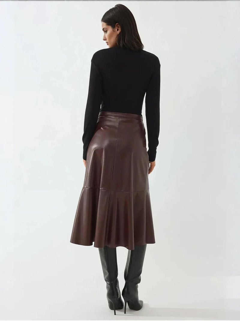Jupe midi taille haute en similicuir Rouge bordeaux - Kiabi