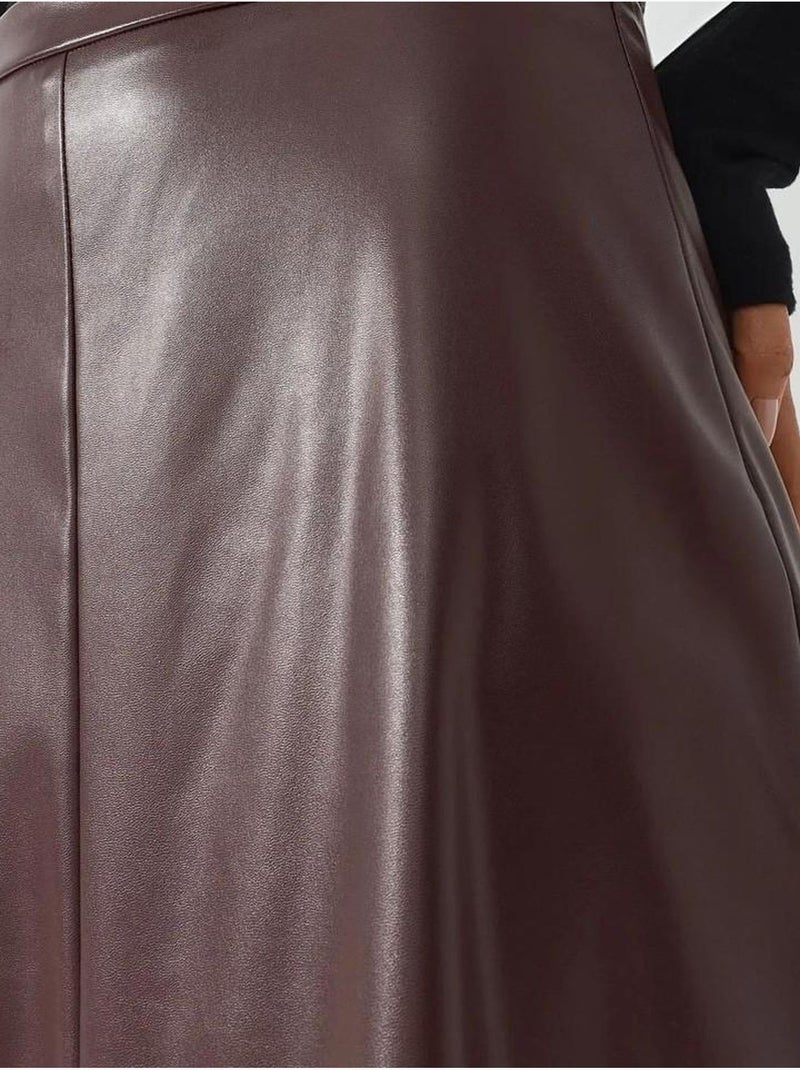 Jupe midi taille haute en similicuir Rouge bordeaux - Kiabi