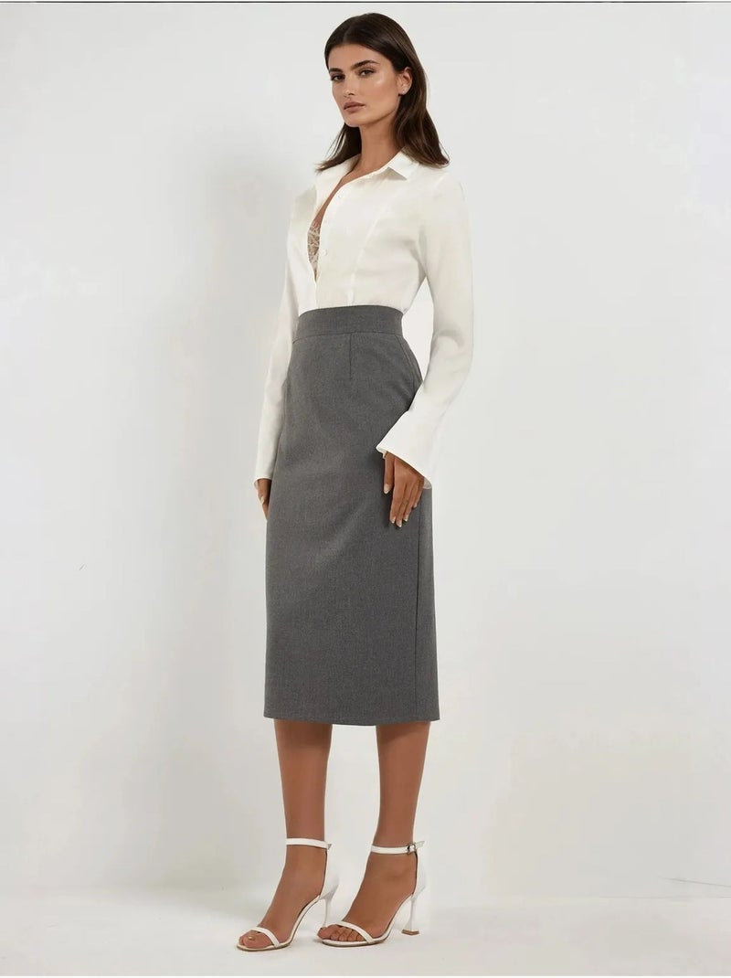 Jupe midi taille haute hiccup Gris foncé - Kiabi