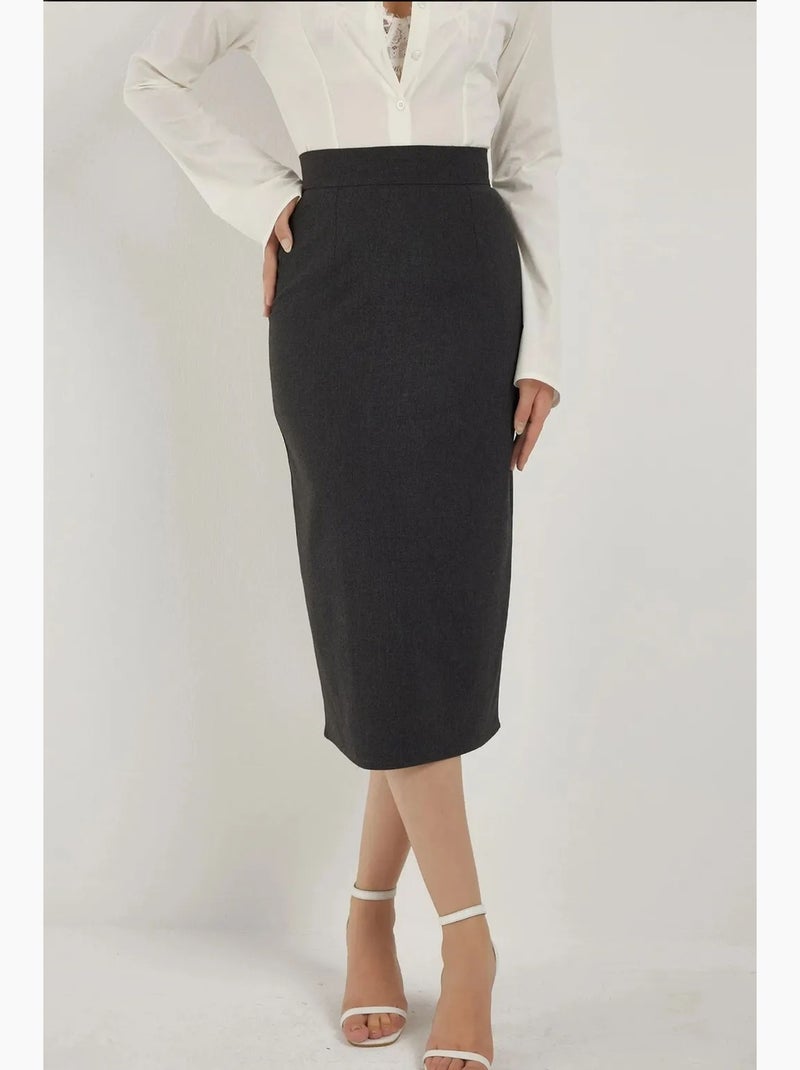 Jupe midi taille haute hiccup Gris Noir - Kiabi