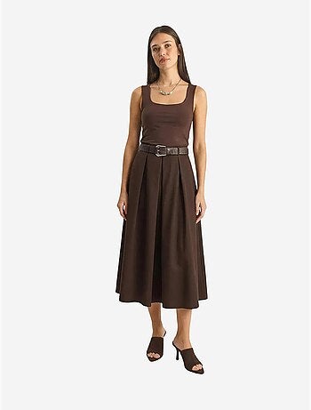 Jupe midi texturée taille haute avec ceinture lucci