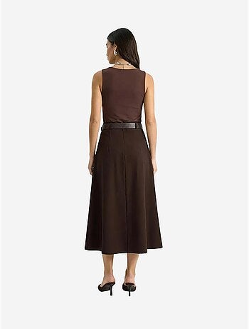 Jupe midi texturée taille haute avec ceinture lucci
