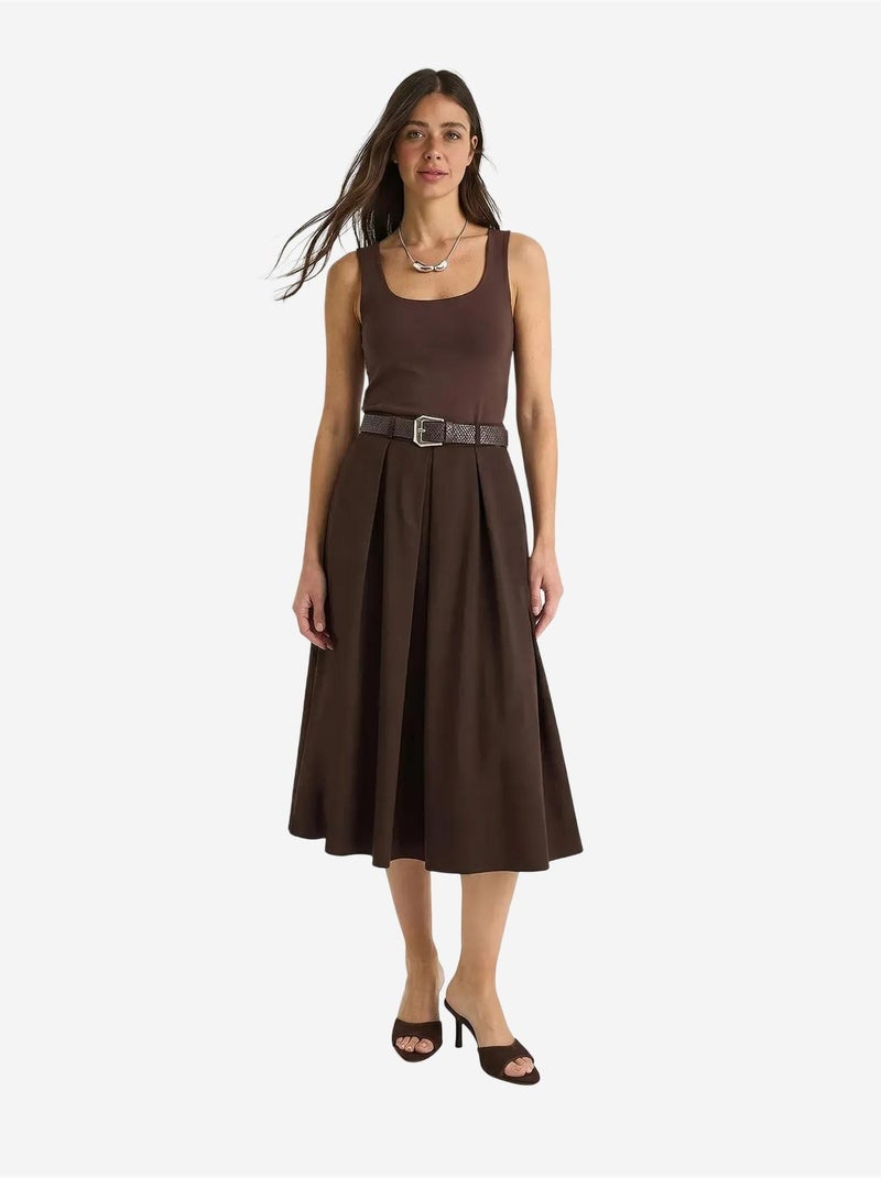 Jupe midi texturée taille haute avec ceinture lucci Marron chocolat - Kiabi