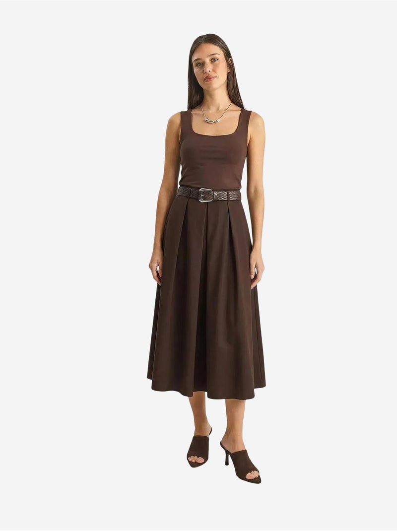 Jupe midi texturée taille haute avec ceinture lucci Marron chocolat - Kiabi
