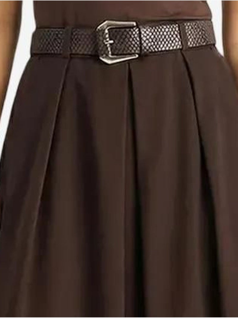 Jupe midi texturée taille haute avec ceinture lucci Marron chocolat - Kiabi