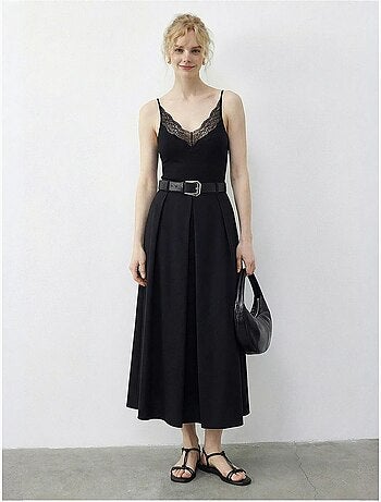 Jupe midi texturée taille haute avec ceinture lucci