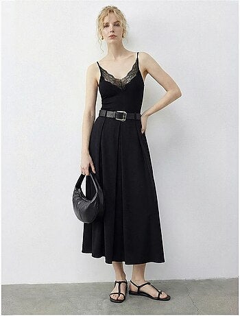 Jupe midi texturée taille haute avec ceinture lucci