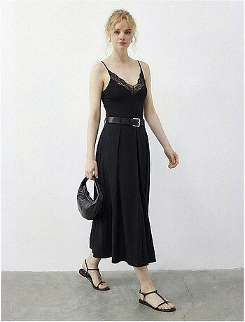 Jupe midi texturée taille haute avec ceinture lucci