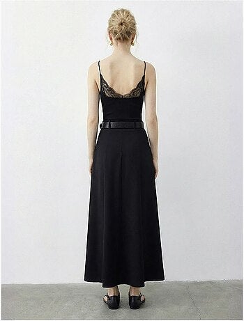 Jupe midi texturée taille haute avec ceinture lucci
