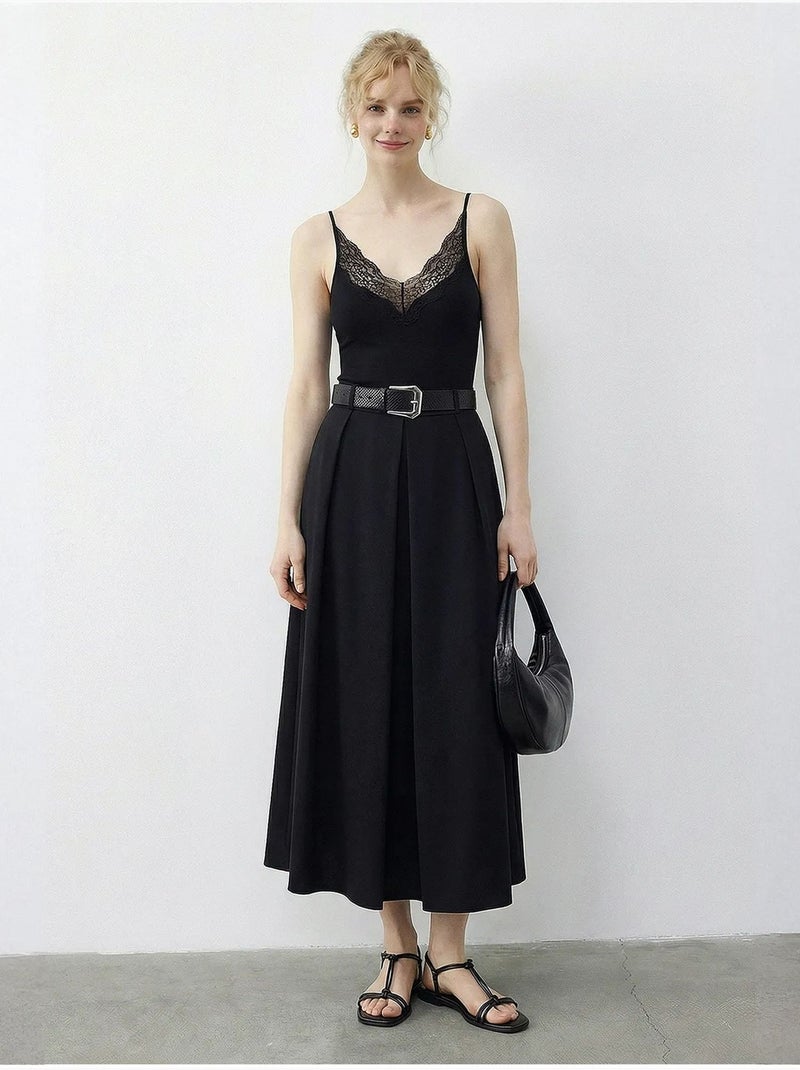 Jupe midi texturée taille haute avec ceinture lucci Noir - Kiabi
