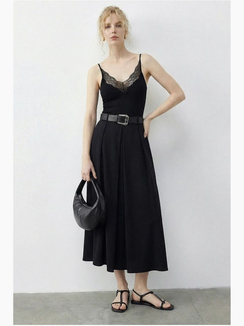 Jupe midi texturée taille haute avec ceinture lucci - Kiabi