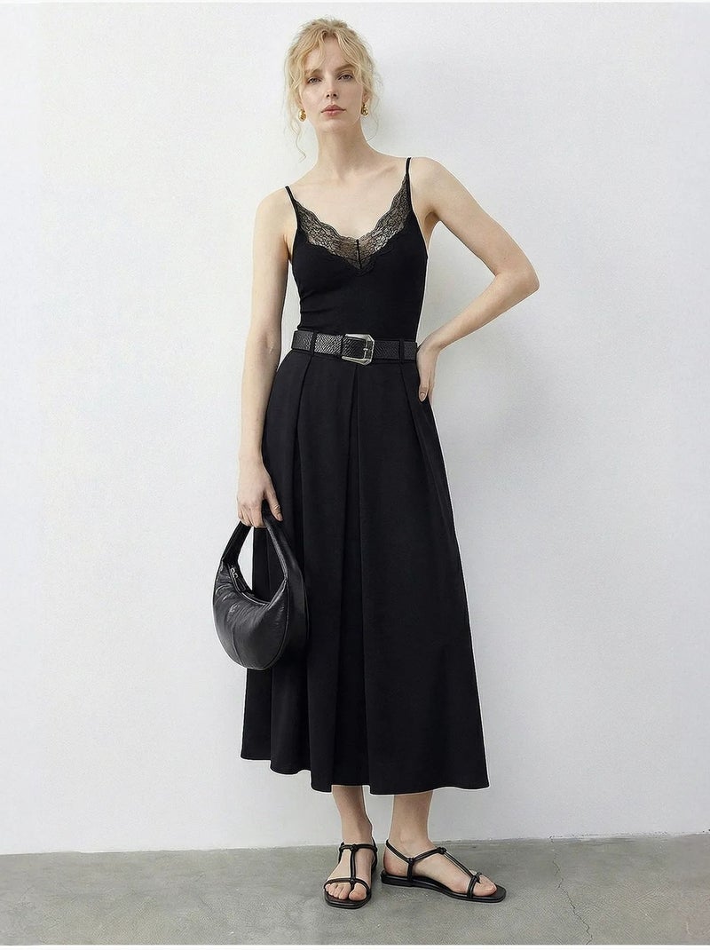 Jupe midi texturée taille haute avec ceinture lucci Noir - Kiabi