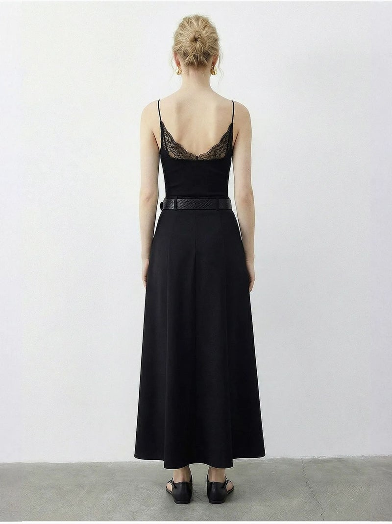Jupe midi texturée taille haute avec ceinture lucci Noir - Kiabi