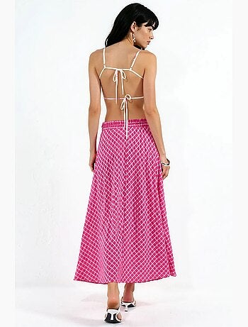 Jupe midi trapèze à carreaux et taille haute busem