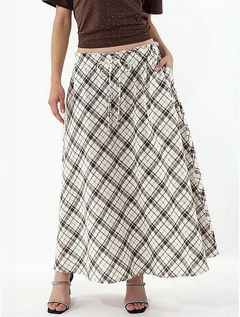 Jupe midi trapèze à carreaux, taille haute busem