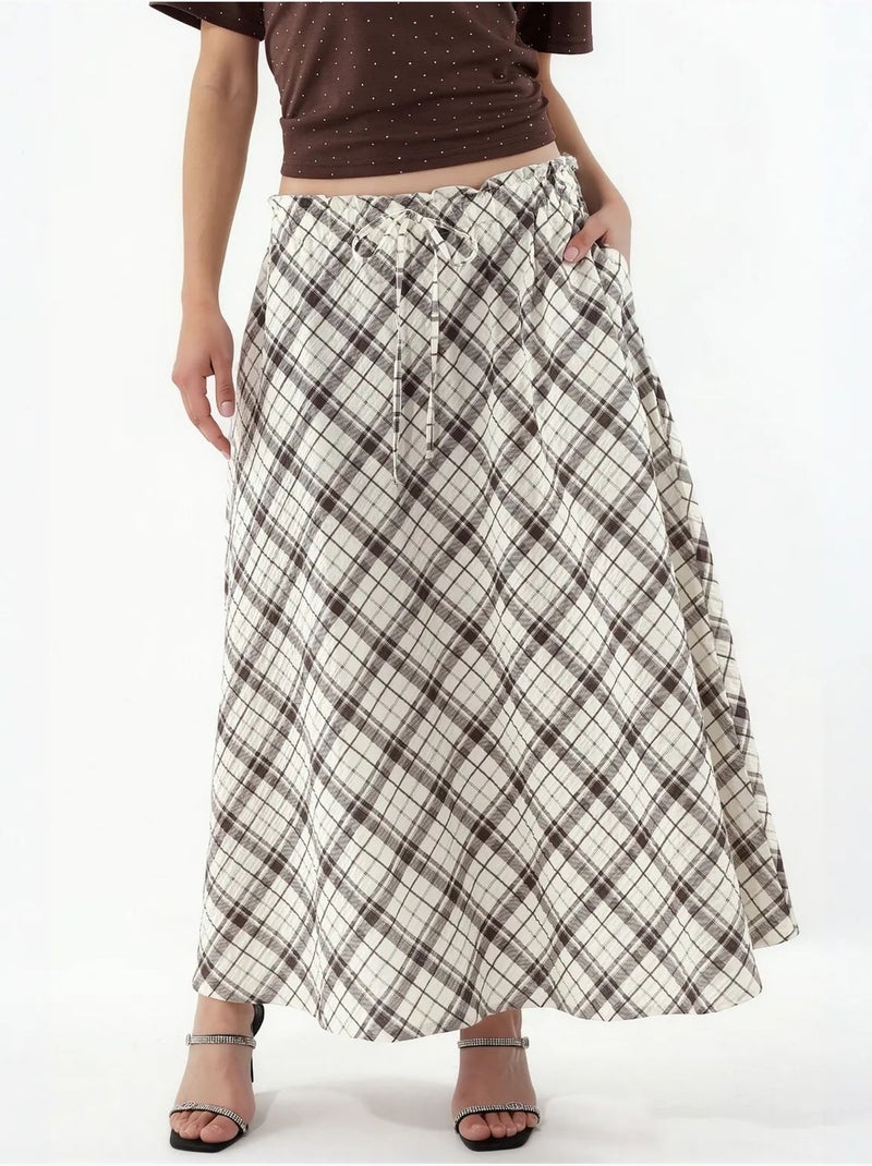 Jupe midi trapèze à carreaux, taille haute busem Multicolore - Kiabi