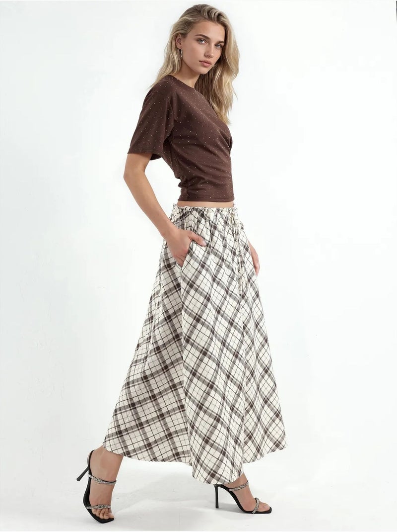 Jupe midi trapèze à carreaux, taille haute busem Multicolore - Kiabi
