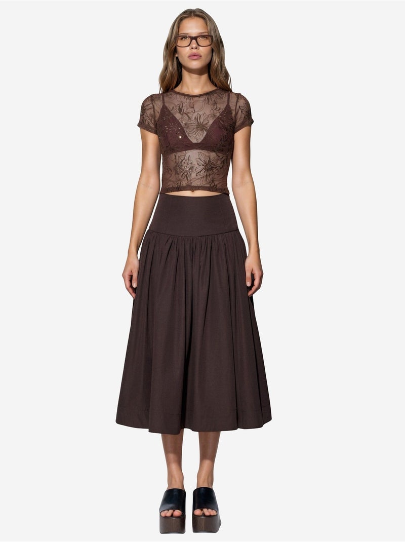 Jupe midi trapèze à taille haute busem Marron - Kiabi