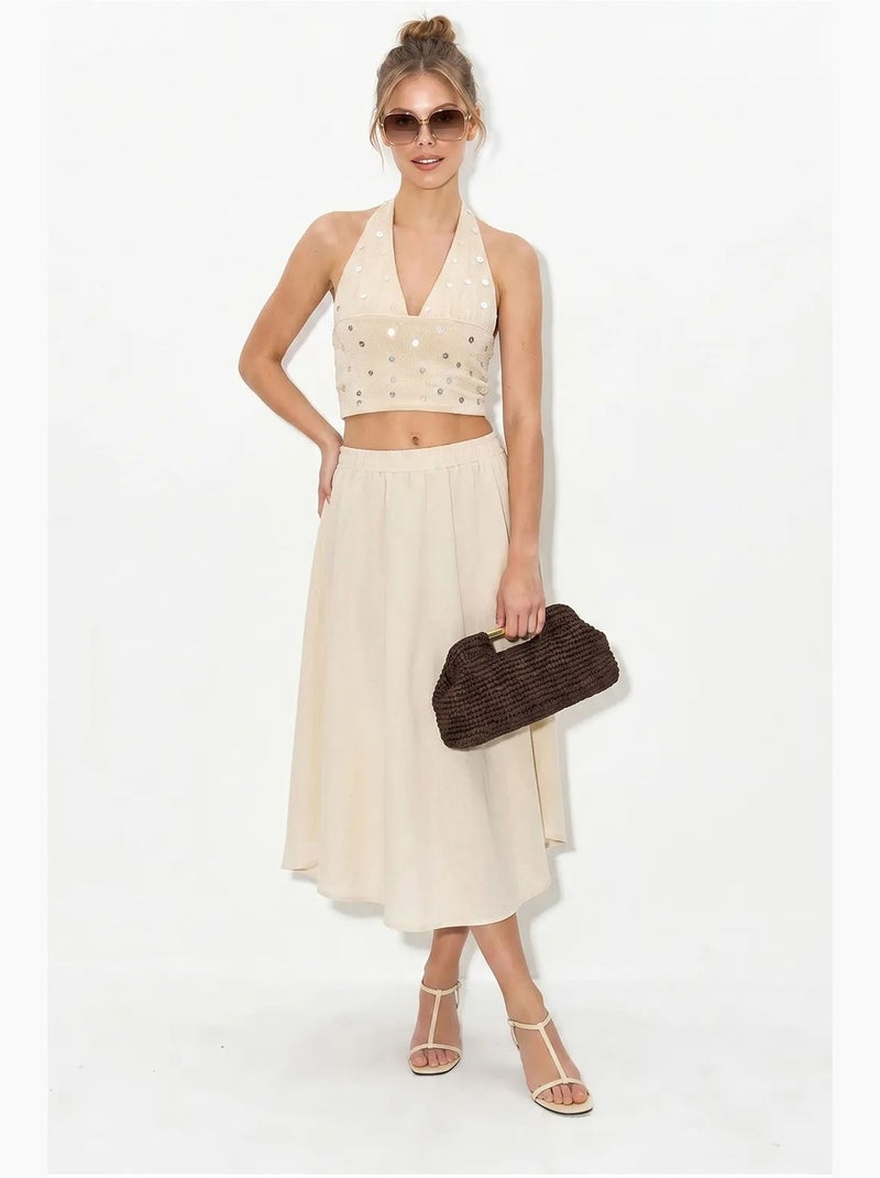 Jupe midi trapèze à taille haute lucci Crème - Kiabi