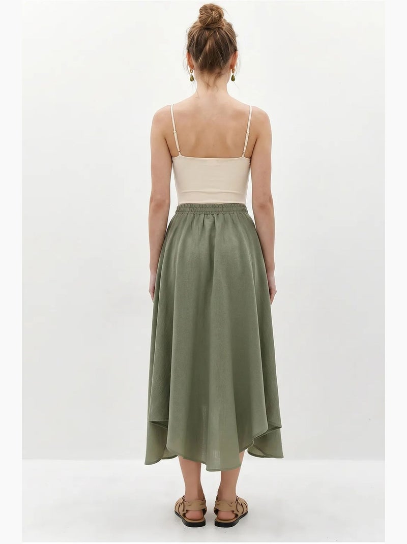 Jupe midi trapèze à taille haute lucci Kaki - Kiabi