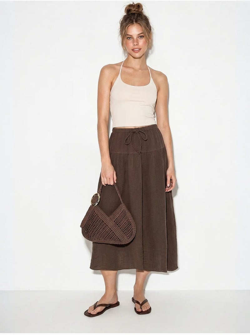 Jupe midi trapèze à taille haute lucci Marron - Kiabi