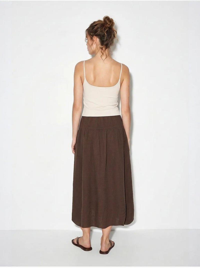 Jupe midi trapèze à taille haute lucci Marron - Kiabi