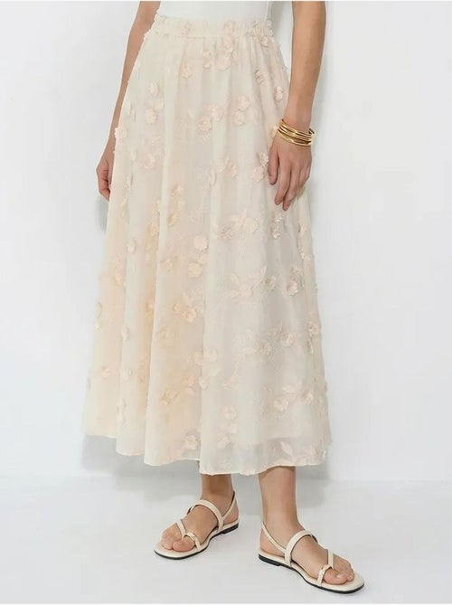 Jupe midi trapèze brodée à taille haute lucci - Kiabi