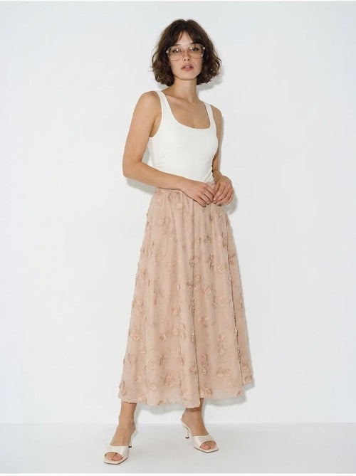 Jupe midi trapèze brodée à taille haute lucci - Kiabi Jupe midi trapèze brodée à taille haute lucci - Kiabi